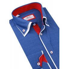 Modrá slim košeľa s podšitým golierom BEVA, 80% balvna