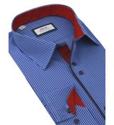 BEVA Fashion | Modrá košeľa s červeným podšitím (slim strih)