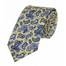 Pánska spoločenská kravata ORSI, žltá s modrým kašmírovým vzorom
