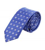 Modrá slim kravata s bielymi štvorčekmi (6 cm)