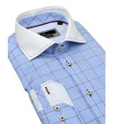 Biznis štýl | Modrá károvaná košeľa s bielym golierom VENTI (super slim) 42 košeľa